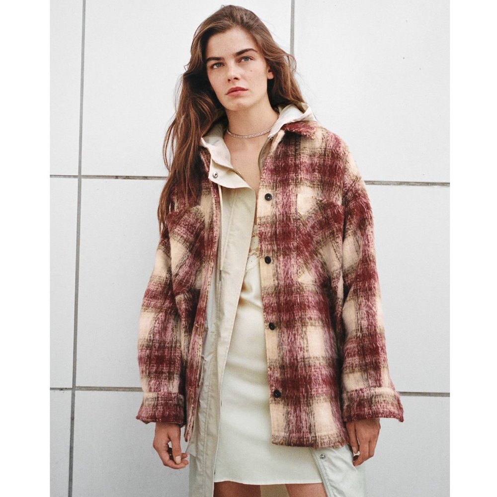 Zara Plaid Overshirt Shacket Jacket Sz M NWT